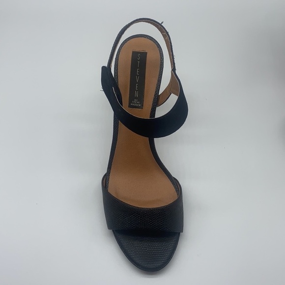 Steve Madden -  Ripleigh Black Leather  Animal Print Velcro Strap Heels Size 9.5 - Picture 3 of 15